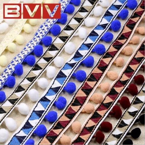 20Yards Ethnic National Braid Pom Pom Lace Trim Fringe Sewing Tassel Ball Ribbons Fabric Curtain Accessories DIY Hair Skirt Edge