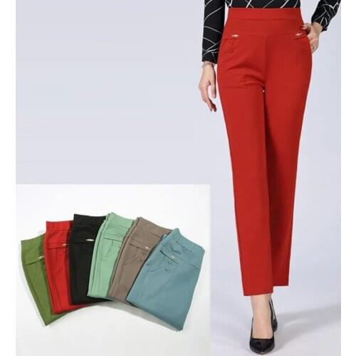 New elastic high waist straight ankle-length pants large size 5xl ladies office work trousers spring summer casual pants joggers