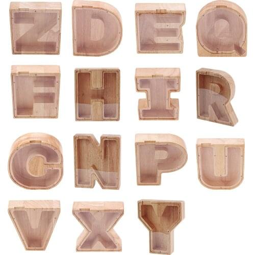 Wooden Piggy Bank Letter-Shaped Toy Alphabet Wooden Shadow Box for Wedding Fund Souvenior Tank Gifts Coin Bank Toys Boys