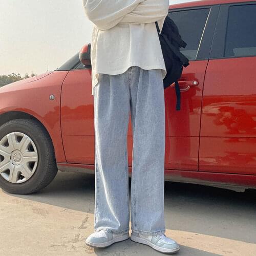 Cotton Wide-leg Jeans Mens Fashion Retro Casual Blue Jeans Men Streetwear Loose Hip-hop Straight Denim Trousers Mens S-XL