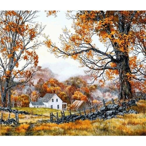 Diamond Embroidery Houses Tree Autumn Pattern DIY Needlework Diamond Painting Cross Stitch 3D 5D Rhinestones Painting Home Decor