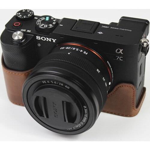 Camera Bag PU Leather Half Body Set Cover For Sony A7C Alpha 7C ILCE-7C Bottom Case With Battery Opening
