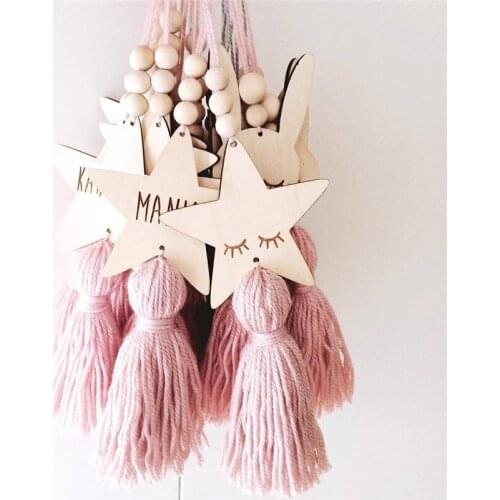Hot Nordic Baby Room Decorations Sleepy Eyes Nautical Wood Eyelash Rabbit Wall Hanging DecorativeChristmas Beads Tassel Decor