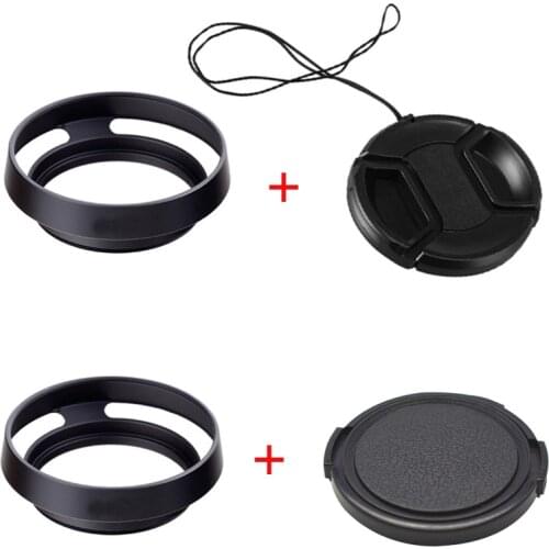 Metal Vented Lens Hood + lens Cap 40.5mm 43mm 46mm 49mm 52mm 55mm 58mm 62mm 67mm 72mm For Leica Canon Nikon Sony