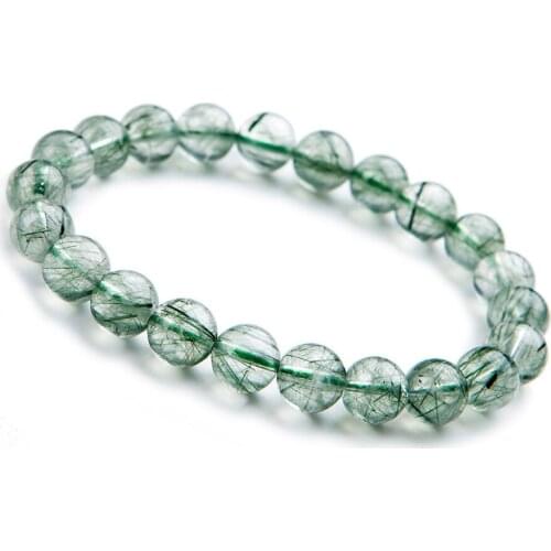 Fashion Stretch Bracelets For Women 9mm Unique Natural Green Rutilated Quartz Crystal Round Bead Femme Charm Bracelet