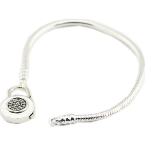 MOMENTS Smooth Bracelet with Signature Padlock 925 Silver Bracelets For DIY Woman Fashion Bracelets For Jewelry Making