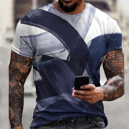 2021 Casual New Summer Fashion Personality T-Shirt Summer T-shirt Digital Print Slim Men Short Sleeve Round Neck Top for Dating