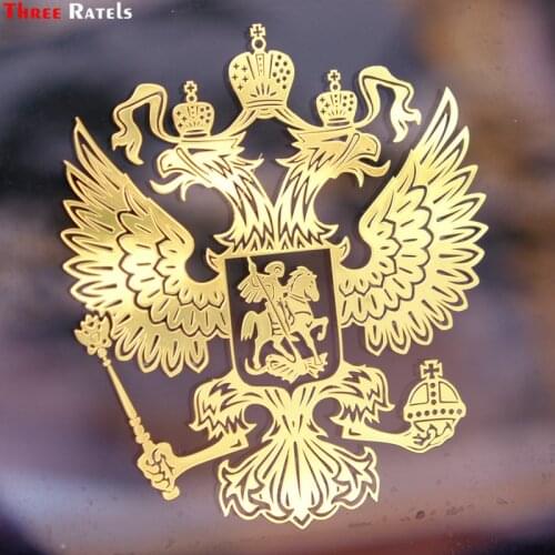 Three Ratels FSMT-001#7.95*9.2cm 6*5.2cm Coat Of Arms Russia Nickel Metal Sticker Decals Russian Federation Car Stickers