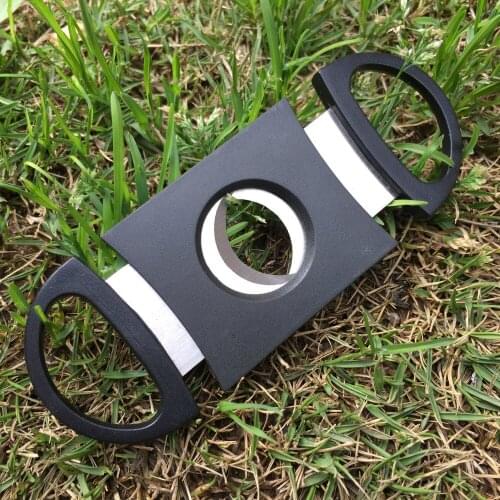 1 pc Cheaper High quality Portable Silver Stainless Plated 2 Finger Handle Sharp Double Blades Cigar Cutter