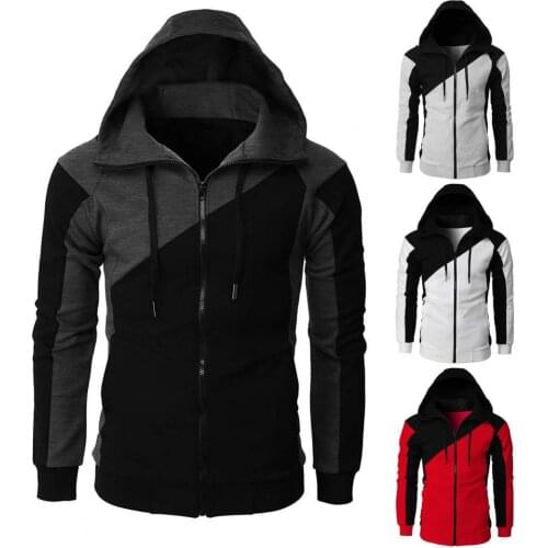 2021 New Hooded Zipper Closure Men Jacket Tracksuit Patchwork Color Slim Casual Sweatshirt Male Clothing