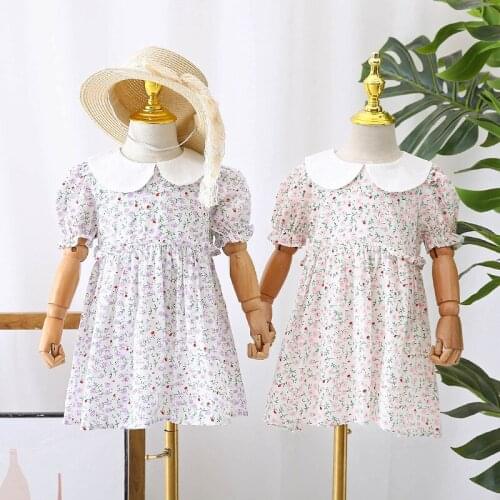 Girls Dress Children Wear 2021 Summer New Baby Floral Cotton Doll Collar Princess Mini Dresses Vestido Infantil