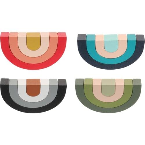 Rainbow Stacker Building Blocks Colroful Nesting Puzzle Game Wooden Toys Shape Matching Learning Toys for Toddler