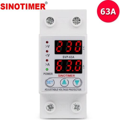 Home Usage 63A 230V Din Rail Adjustable Over Voltage Under Voltage Protective Device Protector Relay with Over Current Protector