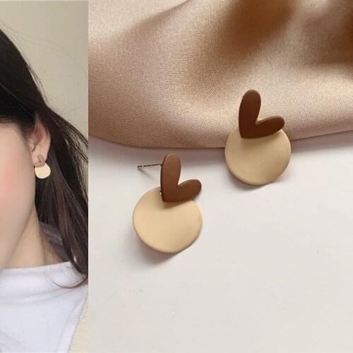 Korean Cute Contrast Color Round Heart Pendant Drop Earrings for Women Girls Teens Ear Jewelry Earrings 2021 Trend New Arrival