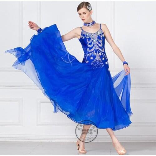 Handmade Dance Dress/Standard Ballroom Competition Dress Modern Waltz Tango blue 1778