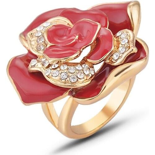 Vintage Shiny Gold Color Red Green Enameling Chunky Ring for Women Men Finger Ring Fashion Jewelry