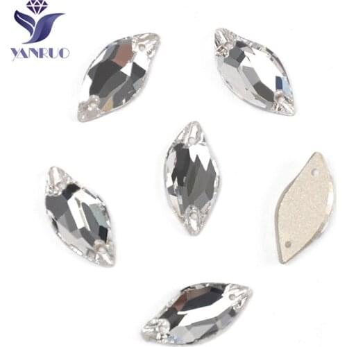 YANRUO 3254 Leaf White Stones And Crystal Sewn Stones Applique Sewing Rhinestones Stones For Sewing Jewelry Craft Clothes