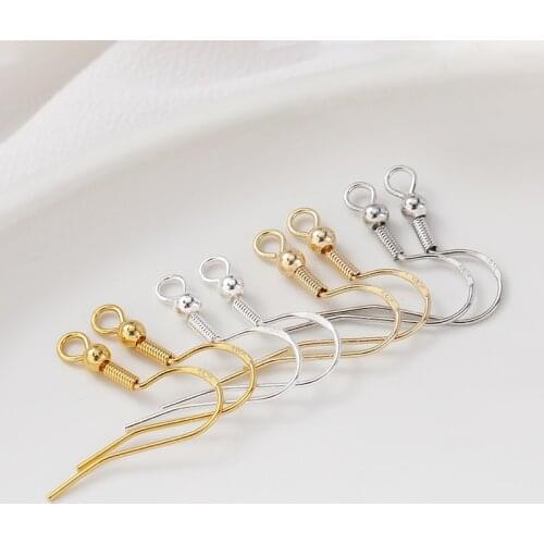 Copper Plated 14K Golden Silver Ear Hooks Earrings Clasps Findings Earring Wires 10pcs For Jewelry Making Supplies Wholesale