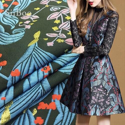 Vintage style blue plant floral metallic jacquard brocade fabric for dress coat tecidos tissue for everyday clothing SP4632