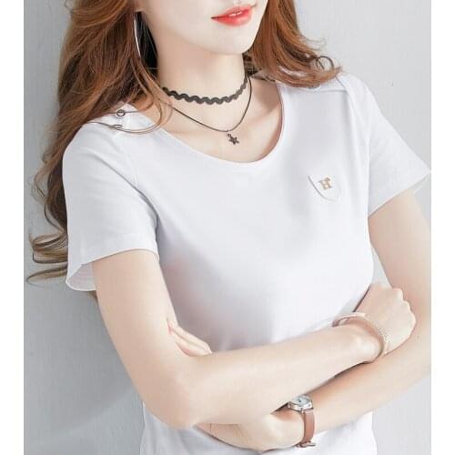 Fashion Logo Printing T Shirts Womens Short beige Sleeve Fashion 100% cotton Female T-Shirts