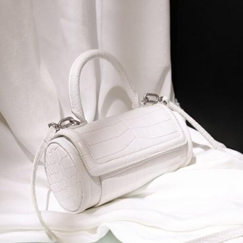 Famous Brand Real Leather Barrel-Shaped Bags Women Vintage Cowhide Small Bag Solid Color Casual Shoulder Crossbody Bags Female