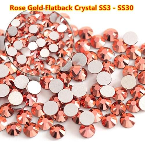 1440pcs/bag ss3 - ss34 Rose Godl crystal Nail Art Flat back Non Hotfix Glue on Nail Art Rhinestones