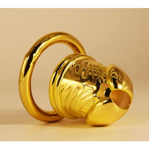 Golden stainless steel Male Chastity Device Sex Toys for Men Glans Short Cock Cage with Stealth Lock Ring Penis Cage Sex Shop