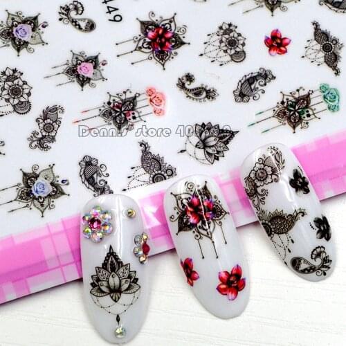1 Sheet Beautiful Mystical Lotus Flowers Lavender Floret Pattern Self-adhesive Nail Art Stickers Decorations F4XX Sealed Packing