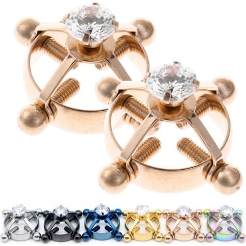 1PC Piercing Nipple Clip Adjustable Stainless Steel Zircon Non-Piercings Nipple Shields Rings Circle Clamps Faux Diamond Jewelry