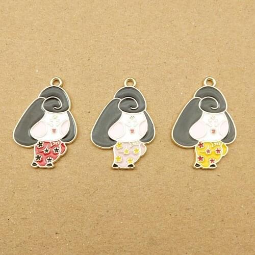 10pcs 19x28mm japanese women enamel charm for jewelry making earring pendant bracelet necklace charms diy design charms