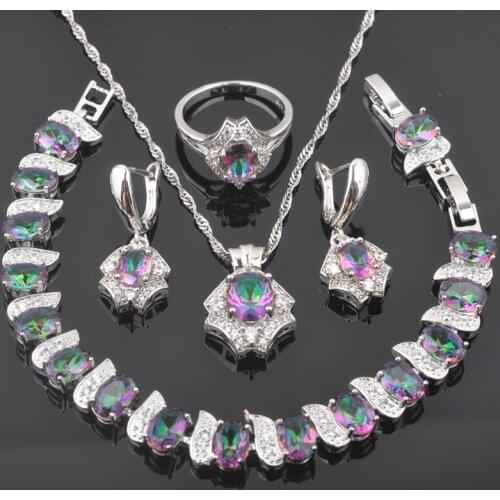 2020 New Multicolor Rainbow Zirconia Silver Color For Women Fashion Wedding Jewelry Sets QS0579