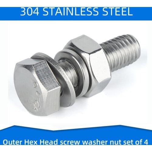 304 Stainless Steel Outer Hex Screw Bolt with washer Nut External Hexagon Screws set of 4 Bolt M16