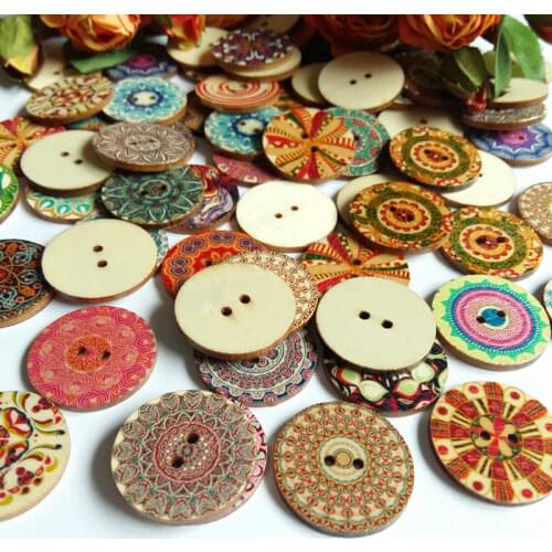 50PCS /lot 25mm Mixed Vintage Flowers Wooden Buttons Scrapbooking Sewing Decorative Button for Craft