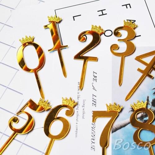Number 0-9 Acrylic Royal Crow Cake Topper Birthday Anniversary Wedding Party cupcake toppers kids Baby Shower Cake Decorations