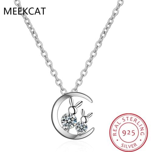 Charm Authentic 925 Sterling Silver Moon Shape Rabbit Choker Necklace for Women and Girl Gifts Anti-allergy Jewelry