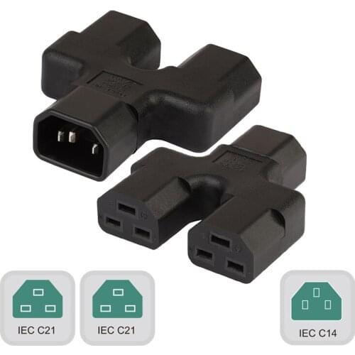 C14-2*C21 Two In One IEC320 C14 TO 2*IEC 320 C21 AC Power Adapter RConnector Converter Male To Female Socket Conversion Plug