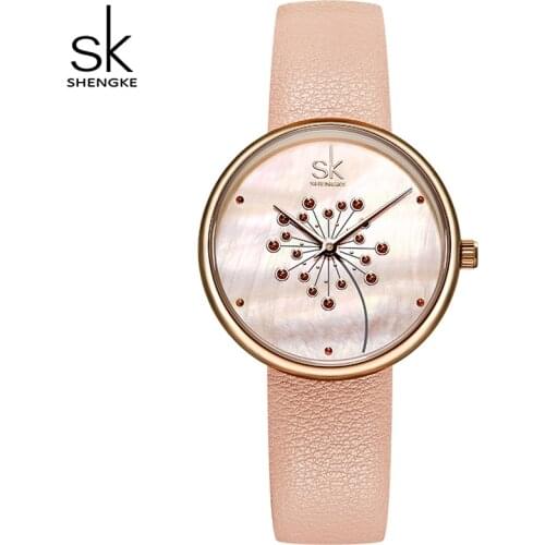 Shengke Women Watches Fashion Casual 30M Waterproof Wristwatch Ultra-thin Quartz Watches Lady Leather Strap Watch Montre Femme