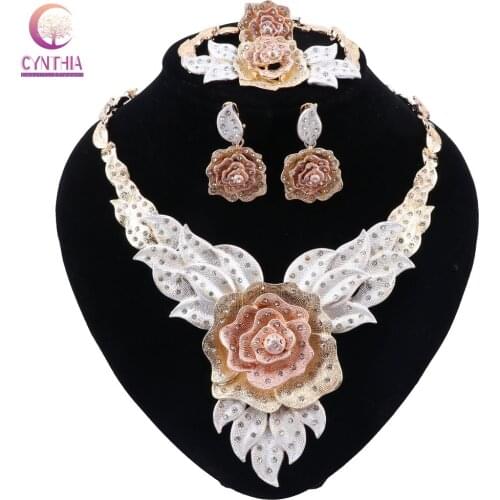 CYNTHIA Luxury Nigerian Womens Wedding Jewelry Set Necklace Earrings Bracelet Ring Bride Dubai Gold African Bead Jewelry Set