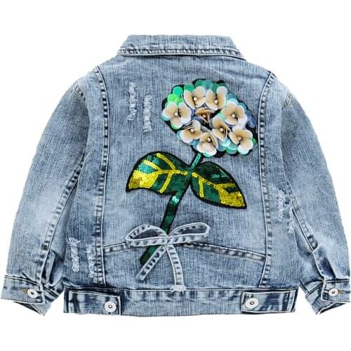 Toddler girl fashion denim jacket lovely flower jeans coat jacket for 3-12years girls kid child jacket denim jeans clothes