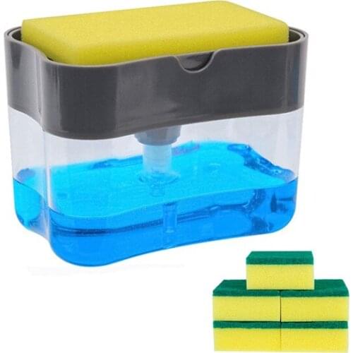 Soap Dispenser Soap Pump Sponge Caddy Creative Kitchen 2 in 1 Manual Press Liquid Soap Dispenser Cleaner Tool Press Soap box