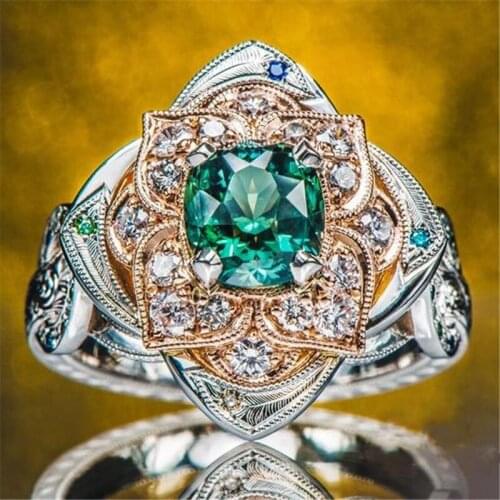 Elegant Classic Flower Green Zircon Jewelry Single Ring For Women Engagement Party Wedding Hand Accessories Size 5-11