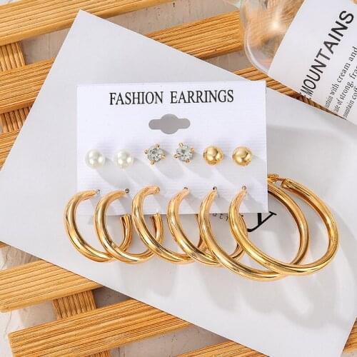 Geometirc Statement Big Gold Metel Round Hoop Womens Earrings Sets For Women Fashion Pearl Circle Earrings 2021 Trend Jewelry
