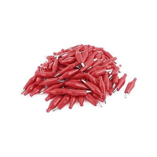 Red Electrical Cable Alligator Clips Crocodile Clamps Test Insulated Clip 100Pcs 34mm Metal Length