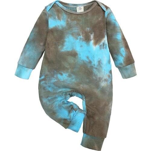 Baby Girls Boys Romper Long Sleeve Tie Dyeing Ribbed Knitted Jumpsuits Clothes Toddler Jumpsuits Bodysuits Outfits Infant Clothi