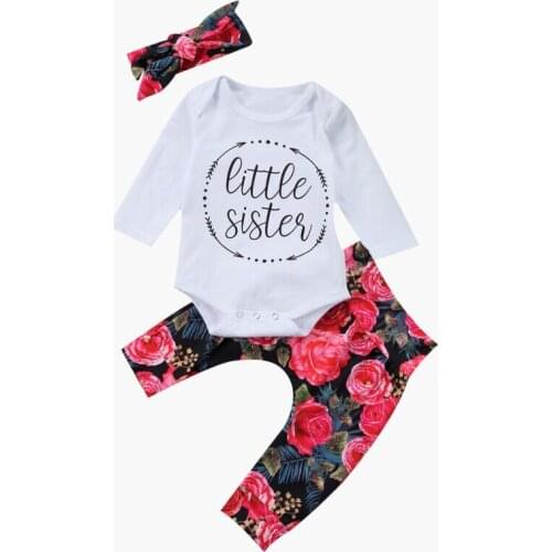 2020 Baby Autumn Spring Clothing Newborn Infant Baby Girl Letter Tops Romper Floral Pants Headband 3Pcs Outfits Set Clothes