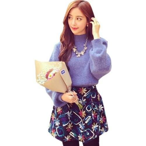 Spring and Autumn winter suit new round neck womens sweaters + high waist mini skirt ladies sweet casual two-piece TB973