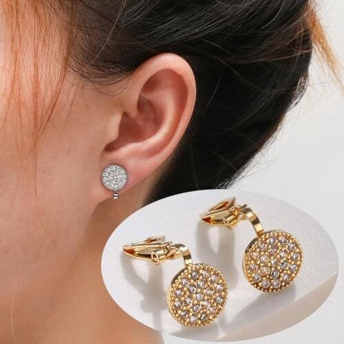 Fashion Gold Round Clip Earring For Women Without Piercing Vintage Crystal Ear Cuff Earrings Girls Jewerly Gift boucle d’oreille