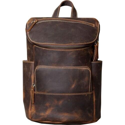 Men Backpack Male Shoulder Bag Genuine Leather Laptop Backpack Schoolbag Handmade First Layer Cowhide Retro Crazy Horse Leather