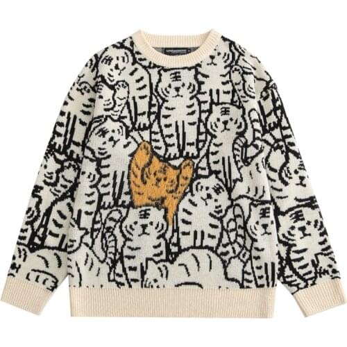 Sweater Men Anime Tiger Pattern Harajuku Pullovers Oversize Knitted Sweater Hip Hop Streetwear 2021 Autumn Cute Couple Sweaters