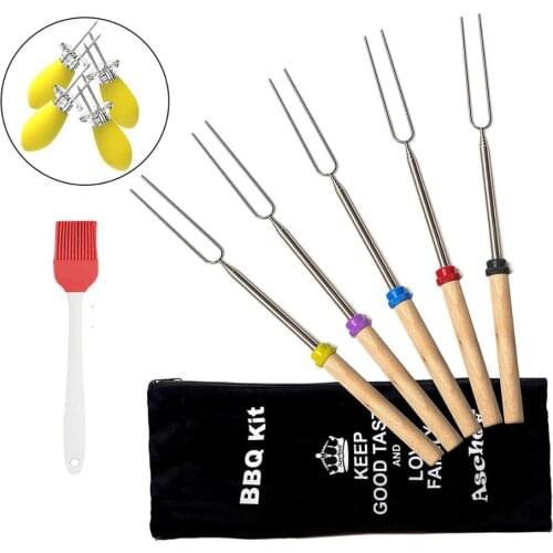 Marshmallow Stainless Steel Long Barbecue Skewers kit 32 inch for Grilling Reusable BBQ roasting Sticks Extendable BBQ Forks